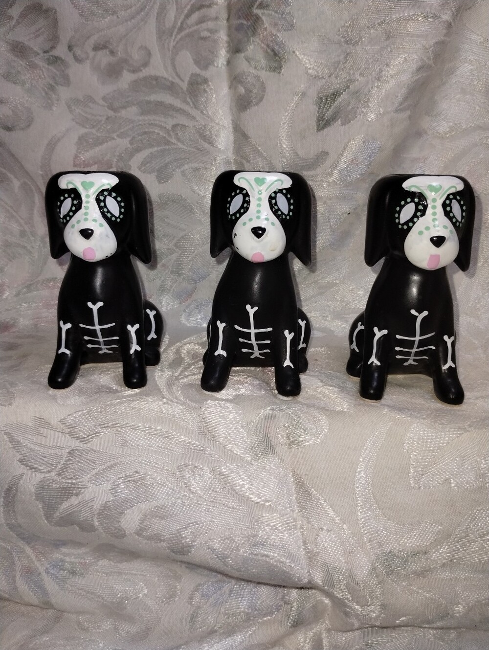 Black Day of the Dead Dog Figurine -Candle Holders Are Small Planter